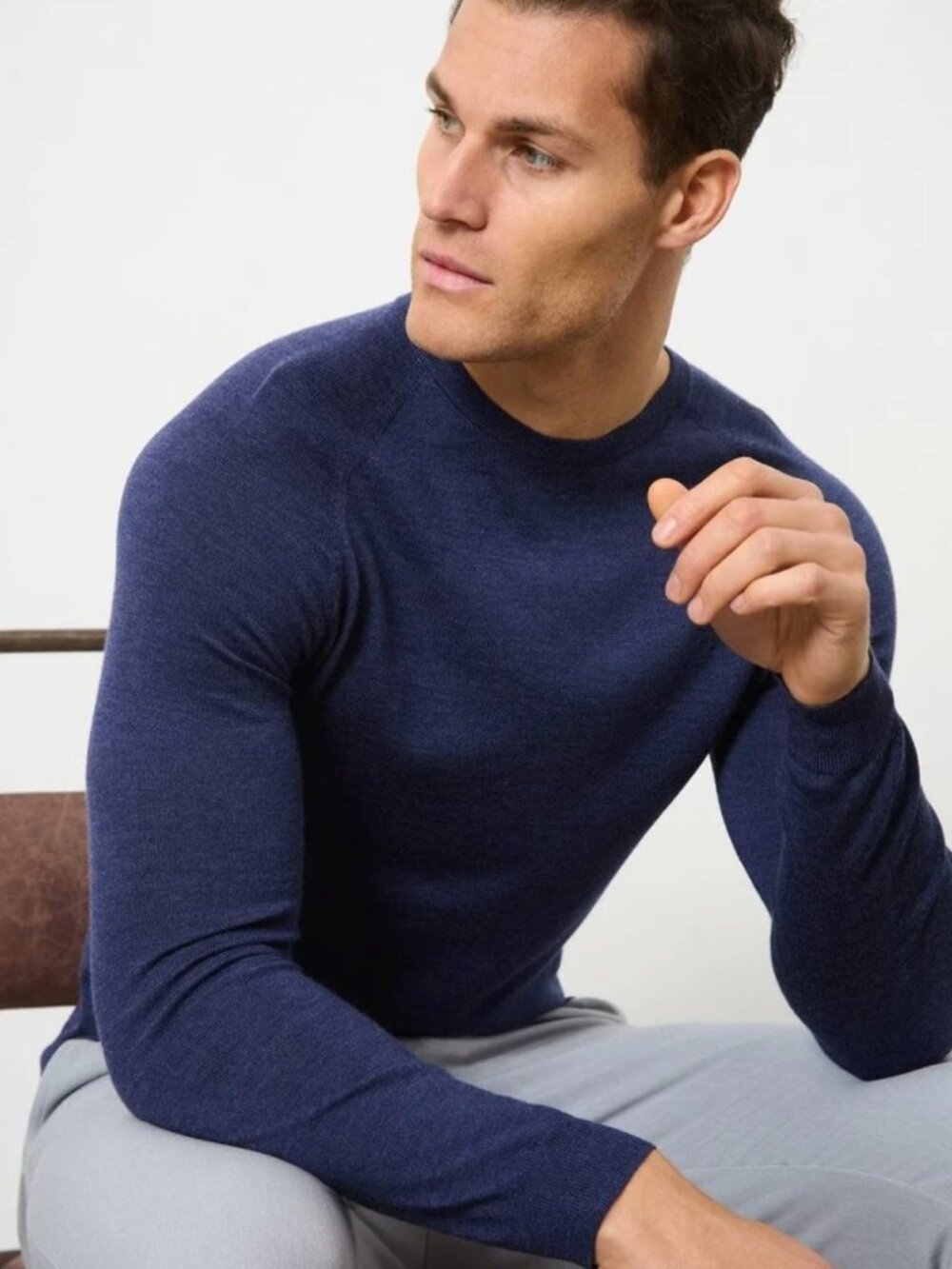 TAILORED ATHLETE Merino Wool Crew Neck Sweater in Airforce Blue Men's XXL $120